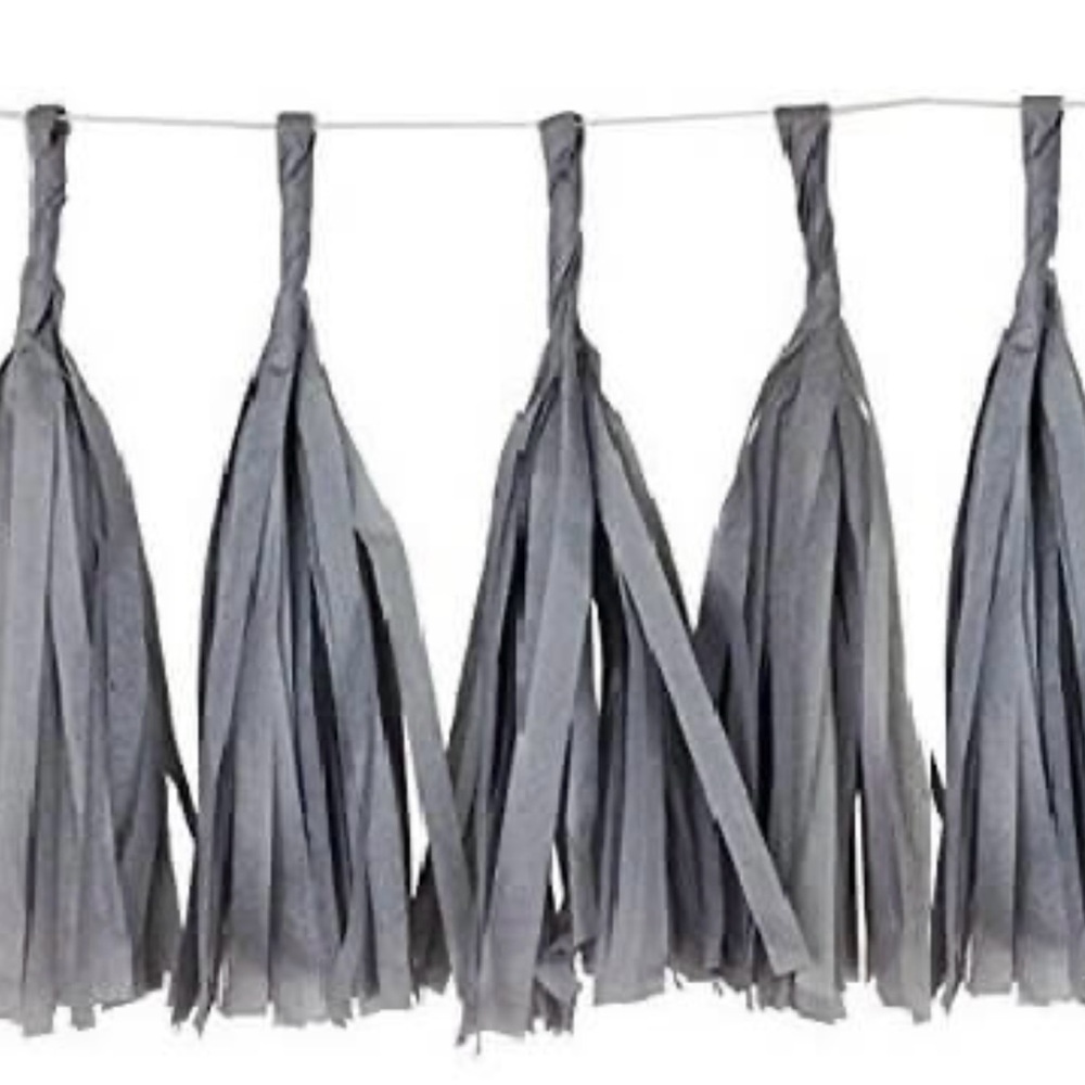 PARTY SUPPLIES, 4 PACKAGES OF PREMIUM TISSUE TASSEL GARLAND IN DARK GREY